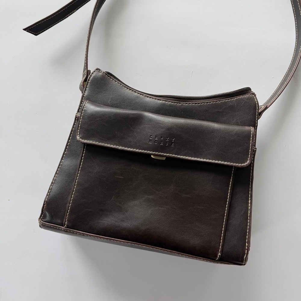 Crazy Horse Brown Leather Crossbody Shoulder Bag